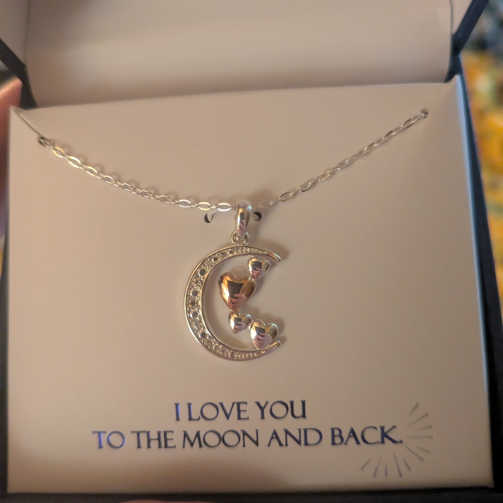 Silver and Gold Heart Moon Necklace